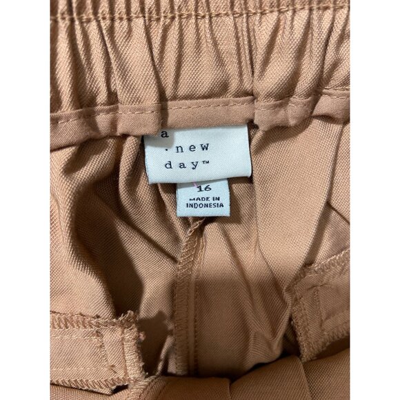 A New Day Womens Cuffed Pants 16 Beige Elastic Waist Flat front Loose Fit Preppy - Picture 3 of 8